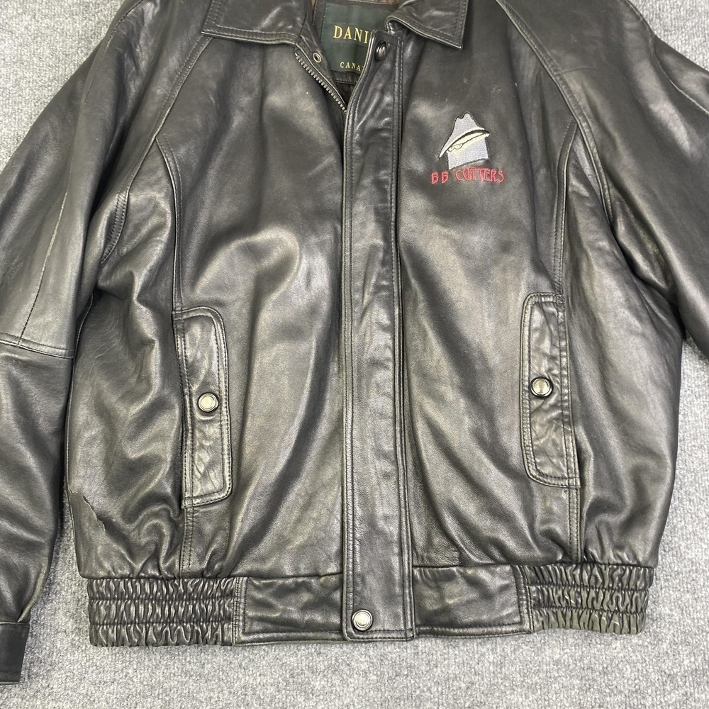 Danier Leather Jacket Mens Large Black Bomber Thinsulate Canada BB Cutters VTG - Picture 5 of 16